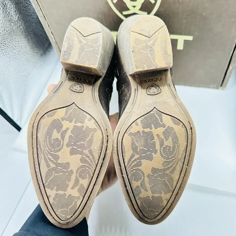 Ariat Boots Womens Size 7.5 Encore R Toe Weathered Brown Leather Western Bootie - Picture 6 of 7